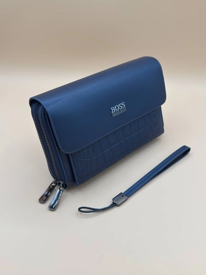 Мужская барсетка-портмоне HUGO BOSS, из эко-кожи — TRENBAG-TB002-ГОЛУБ