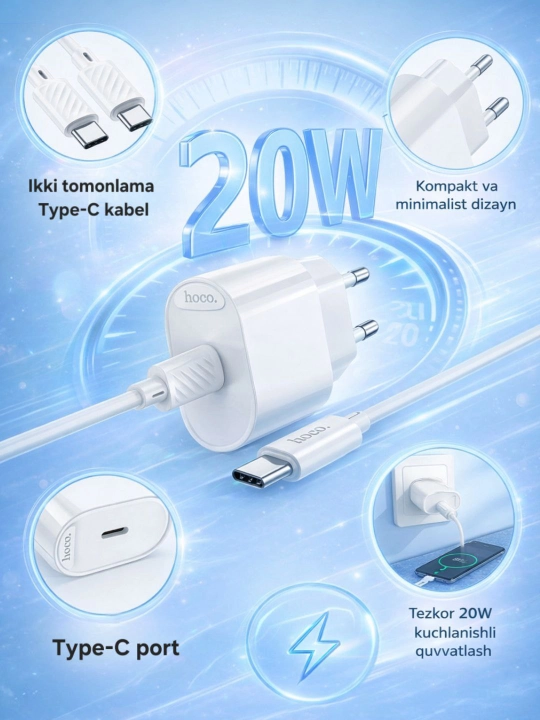 HOCO CS52A QC3.0 18w va 20W tezkor zaryadlovchi adapter + Micro-USB kabel