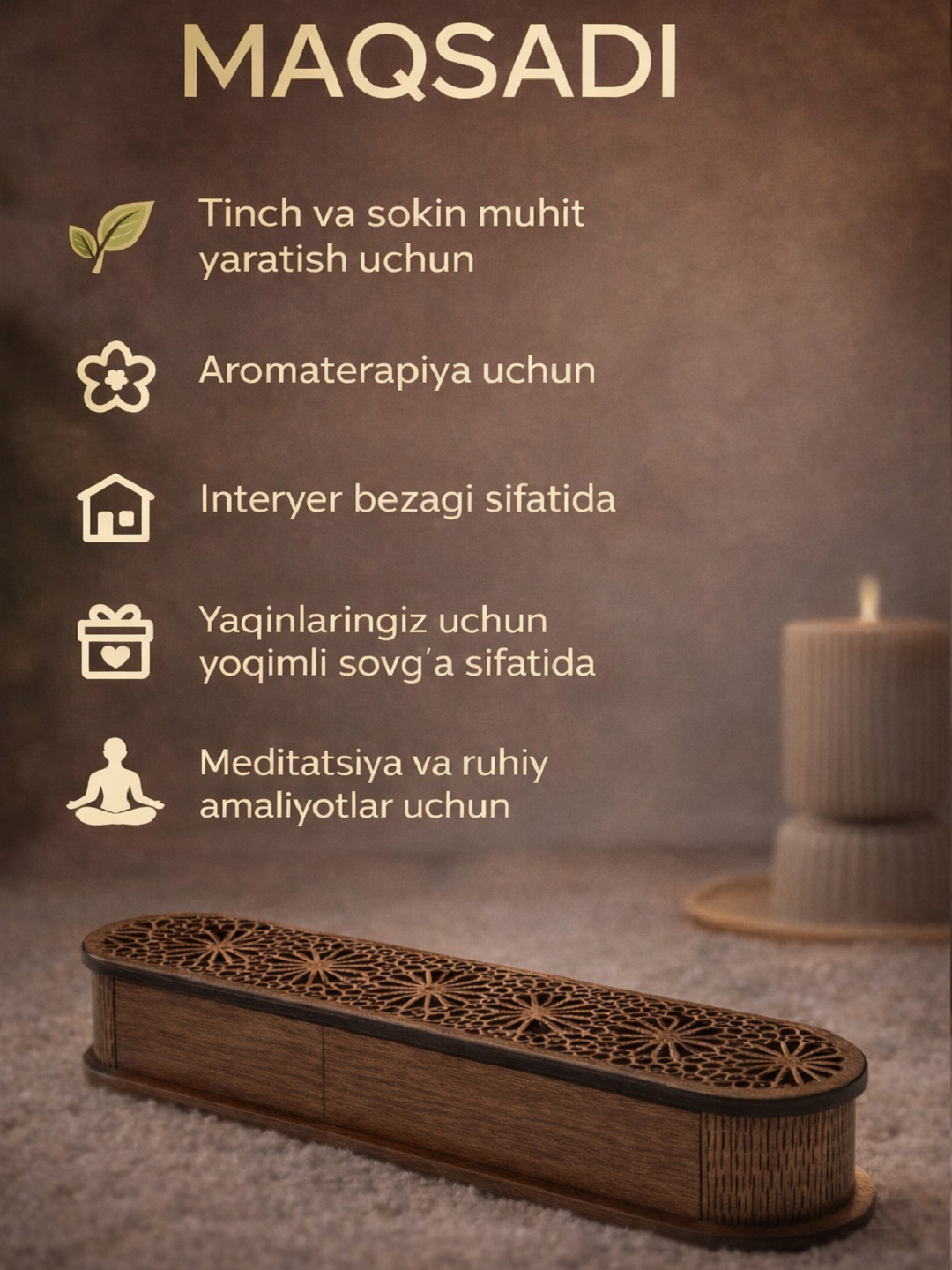 LХDF dan tutatqi qutisi 242×60×54 mm, o‘yma qopqoqli
