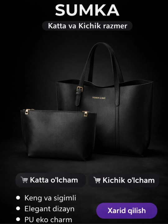 Ayollar eko charm sumkalari to‘plami, 2 ta buyum (katta va kichik)