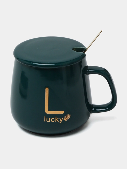 "Luckycup"Isitgichli sopol krujka, qopqoq va qoshiq, sovga toplami, hajmi 380 ml