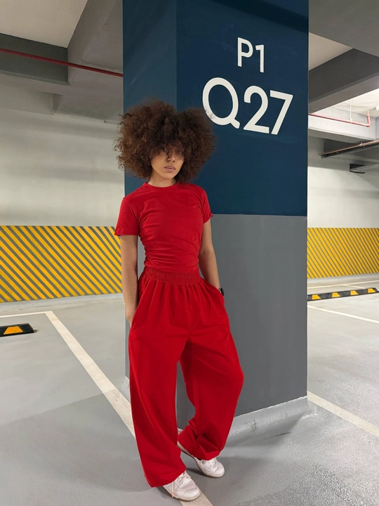 Ayollar oversize sport kostyum paxta nachossiz 44–50 erkin bichim bahor yoz
