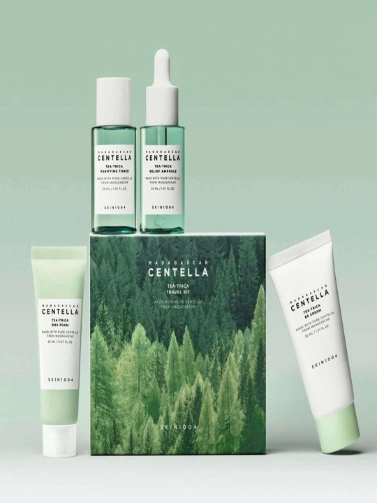 SKIN1004 Madagascar Centella Poremizing, Tea-Trica, Travel Kit, Double, Even Tone to'plami