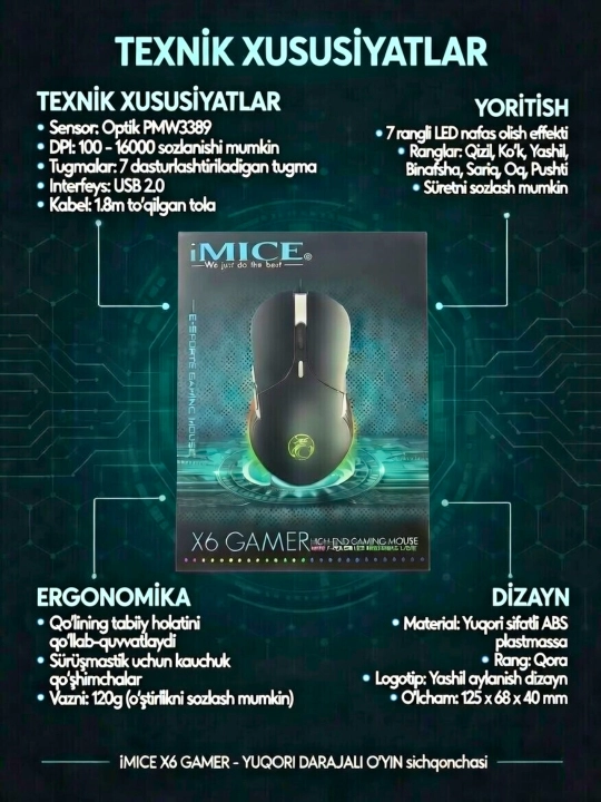 Игровая мышь с эргономичным дизайном, RGB-подсветка, высокая скорость и точность
