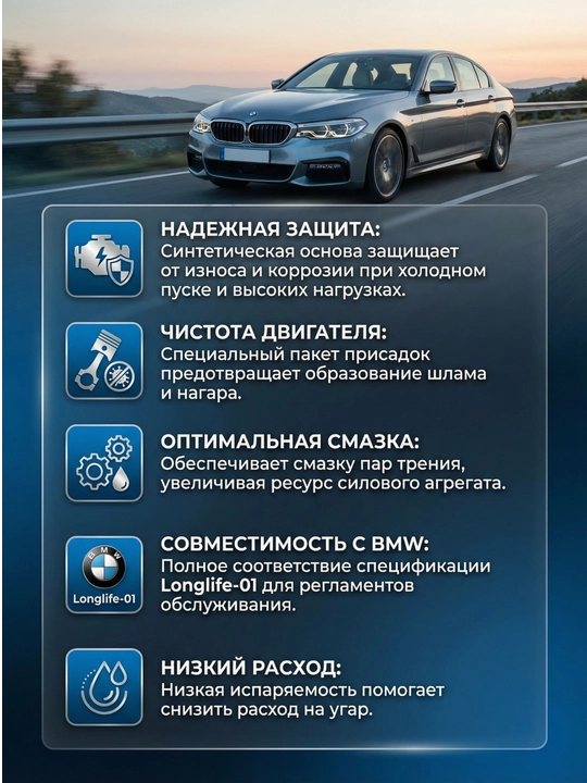 Машинное масло BMW TwinPower Turbo 5W-30 Longlife-01, 1 л