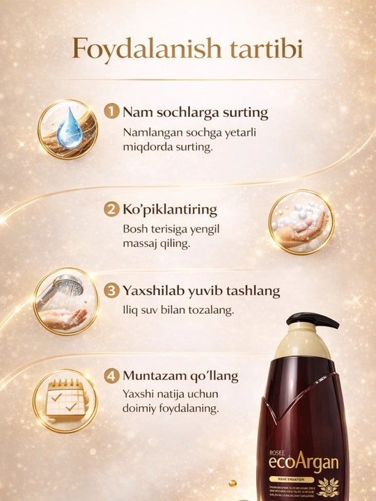 Eco Argan va Qora Sarimsoqli Shampun 760 ml, Soch uchun Oziqlantiruvchi va Mustahkamlovchi