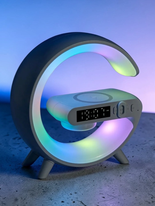 Умная колонка RGB, с будильником, светодиодный ночник, беспроводная зарядка для телефона