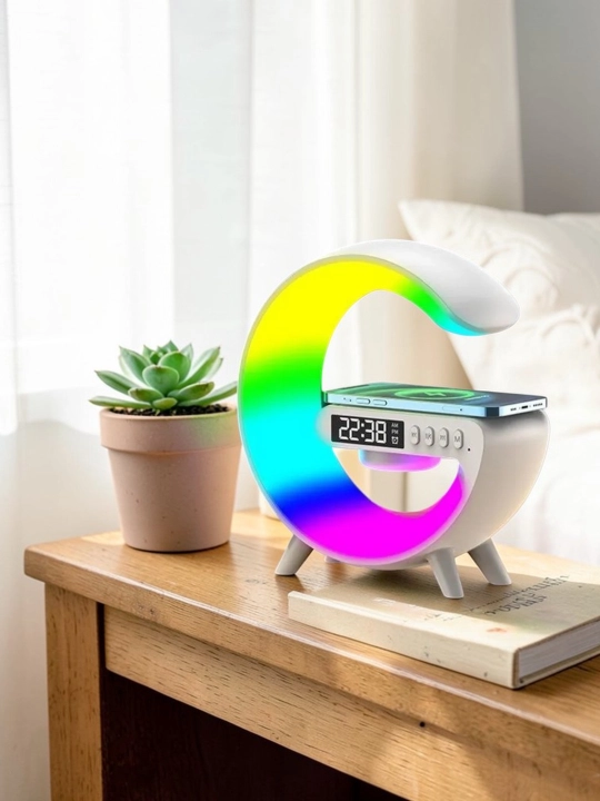 Умная колонка RGB, с будильником, светодиодный ночник, беспроводная зарядка для телефона