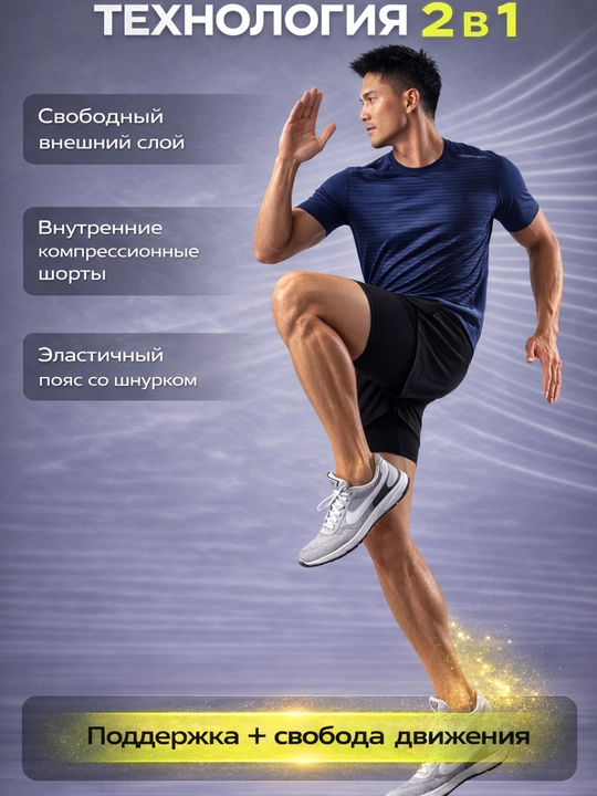 Fitnes, yugurish va MMA uchun mo'ljallangan erkaklar uchun 2 tasi 1 da shorti va taytlari