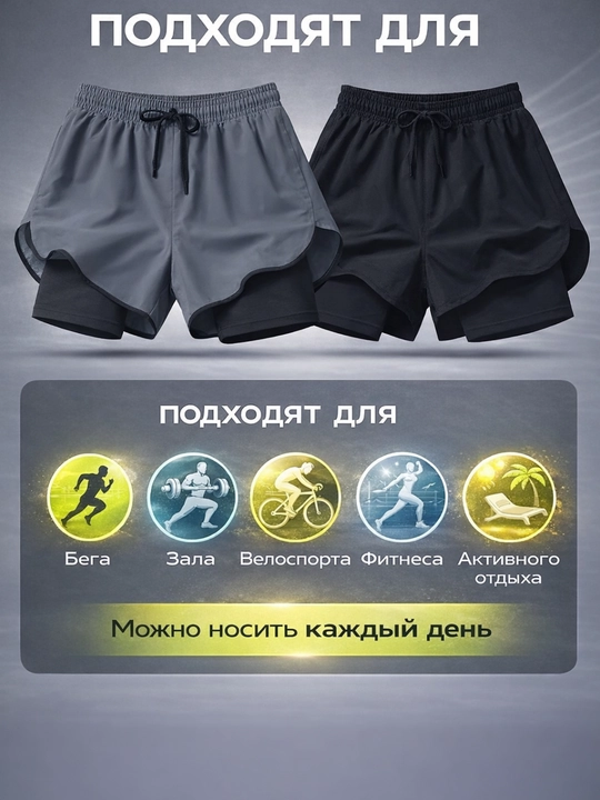 Fitnes, yugurish va MMA uchun mo'ljallangan erkaklar uchun 2 tasi 1 da shorti va taytlari