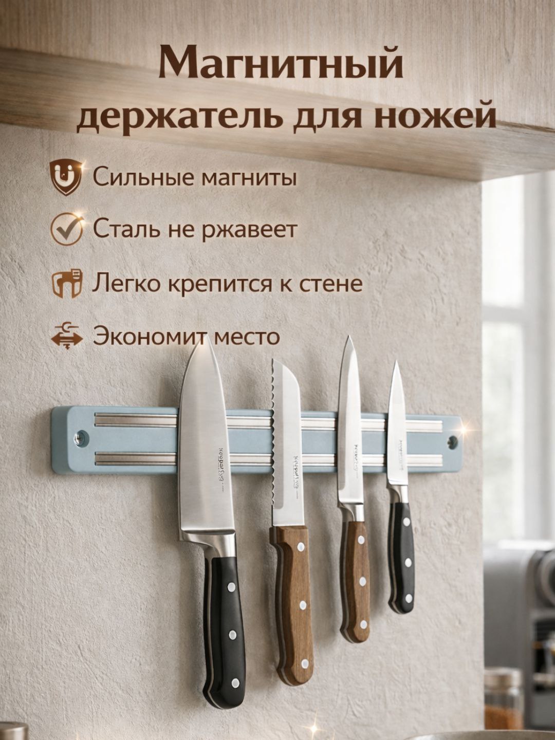 Магнитный держатель для ножей, 48 см - 