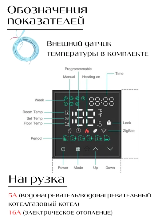 Aqlli Wi-Fi termostat issiq pol uchun — sensorli boshqaruvga ega, Alisa, TUYA va Smart Life bilan ishlaydi