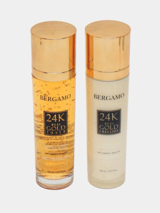 Bergamo 24K Gold уход за лицом: тоник, ампула, эмульсия, эссенция, крем, крем для глаз