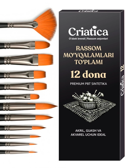 Кисти для рисования CRIATICA, набор 12 шт, PBT синтетика акрил, гуашь, акварель — CRIATC-BRUSH12