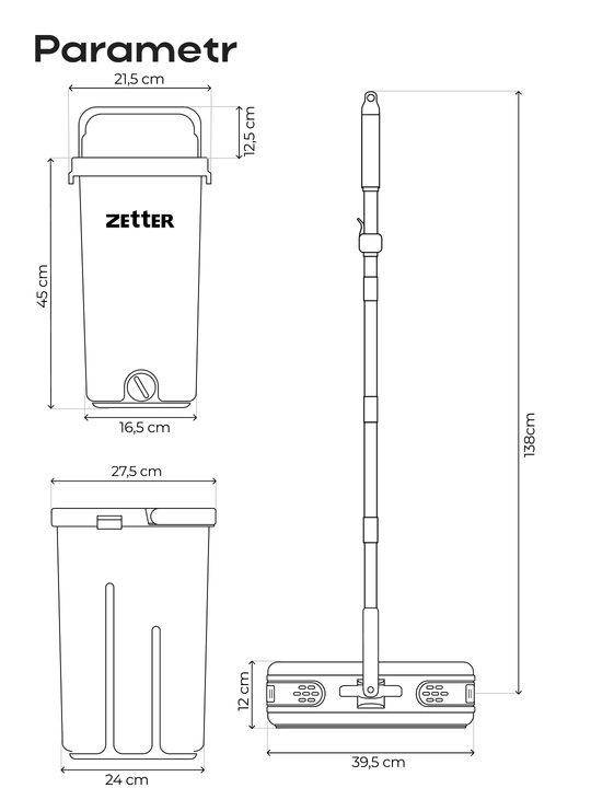 Швабра и ведро с отжимом Zetter L/XL, для дома, уборки пола и окон, 13 л