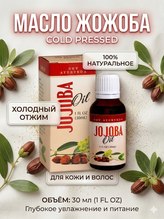 Jojoba yog‘i yuz, soch va tana uchun sovuq siqim, tabiiy, 30 ml