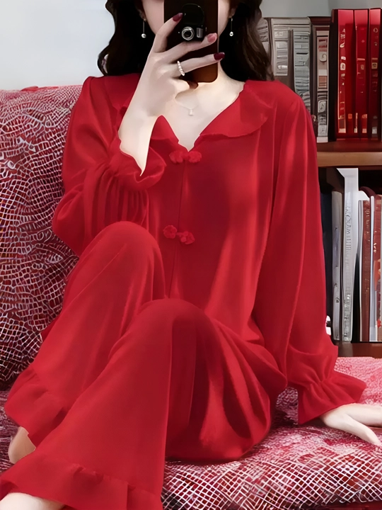 Женская пижама «Red Rose» с рюшами