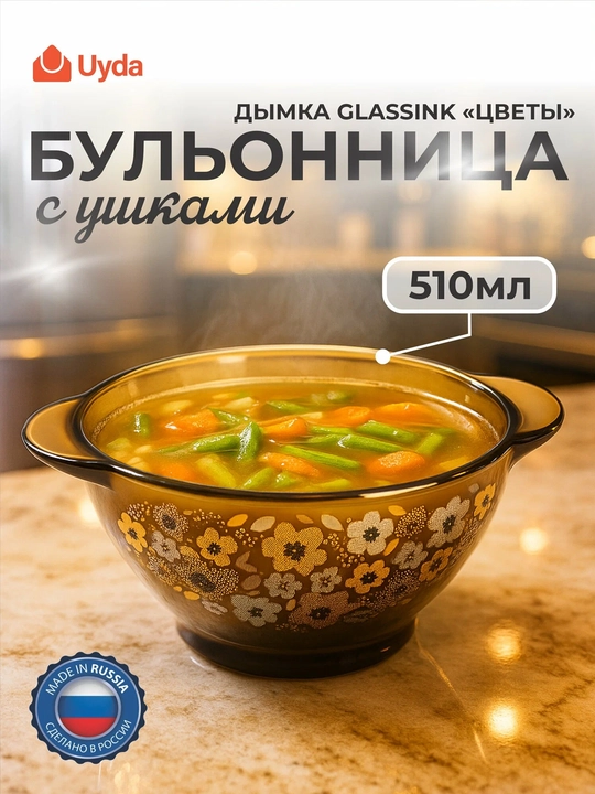 Bulyon idishi quloqchali DIMKA GLASSINK "GULLAR" 62436-12, 510 ml, 1 dona 12 x 1 - 