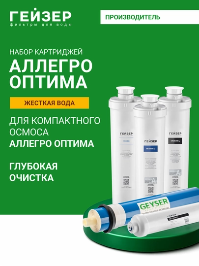 Комплект сменных картриджей для обратного осмоса, Гейзер Аллегро Оптима