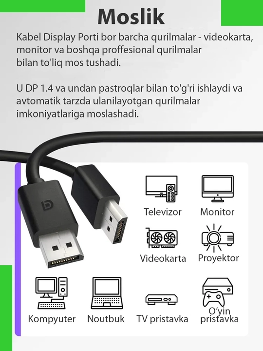 Kabel Display Port, DP, 1.8 м