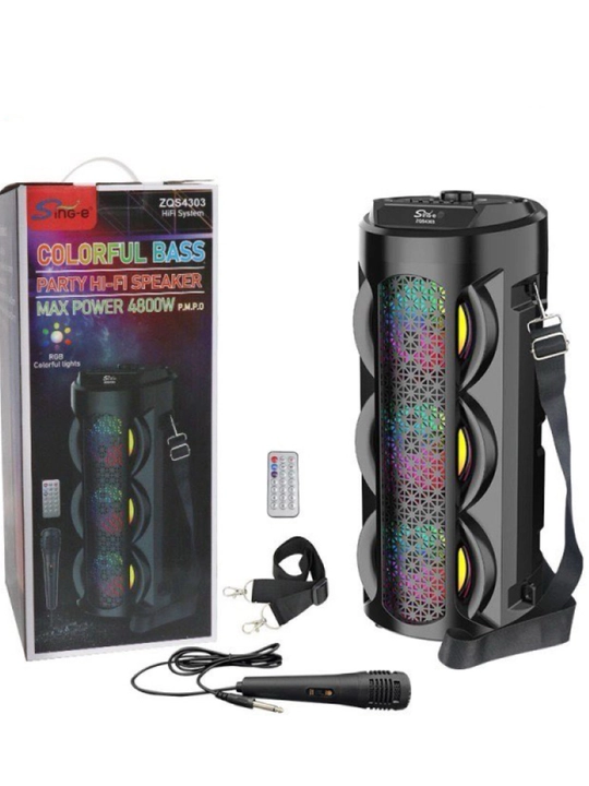 Bluetooth колонка ZQS4303 4239 с микрофоном, RGB подсветка, мощный бас