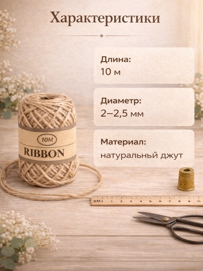 Jut ipi arqon 10 m / 3 m dekorativ ip qo‘l mehnati va dekor uchun - 