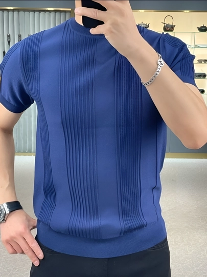 Erkaklar uchun zamonaviy trikotaj futbolka, amerikanka – rellef chiziqli, slim fit - 