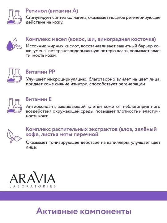 Крем для лица ARAVIA, от акне и морщин, матирующий, с AHA-кислотами и ретинолом, 50 мл
