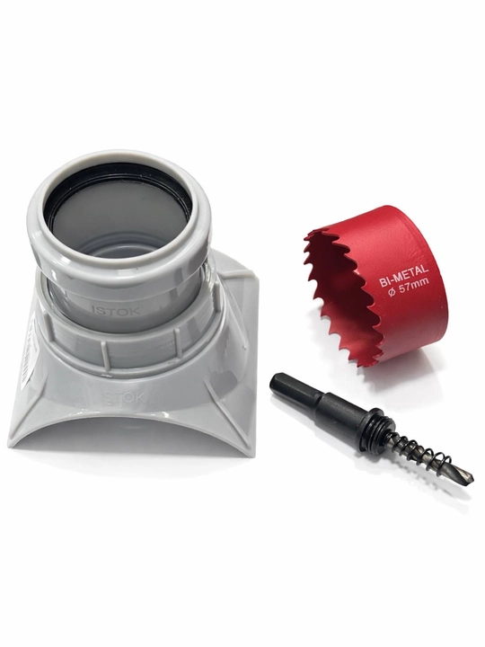 Kanalizatsiyaga kesish (adapter), to‘plamda 57 mm koronka bilan - 