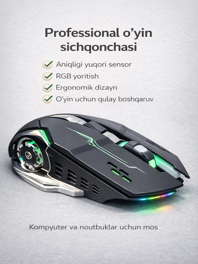 RGB yoritgichli o‘yin sichqonchasi, professional, o‘yin, kompyuter - 