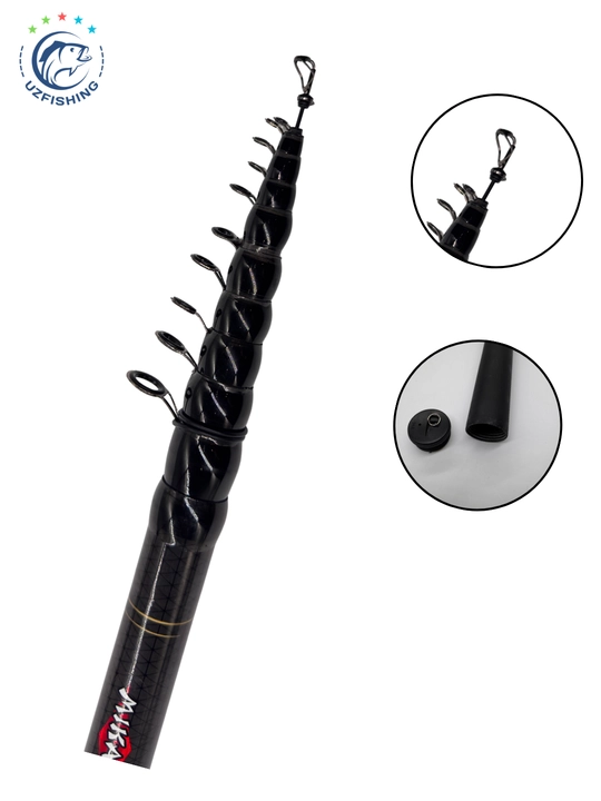 Teleskopik baliq ovlash qarmog‘i Mikado Princess, test 10–30 g, mustahkam karbon, qarmoq