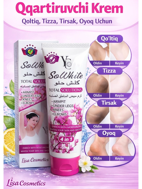 Oqartiruvchi krem So White 4 in 1 qo‘ltiq, tizza, tirsak va oyoq uchun 100 ml - 