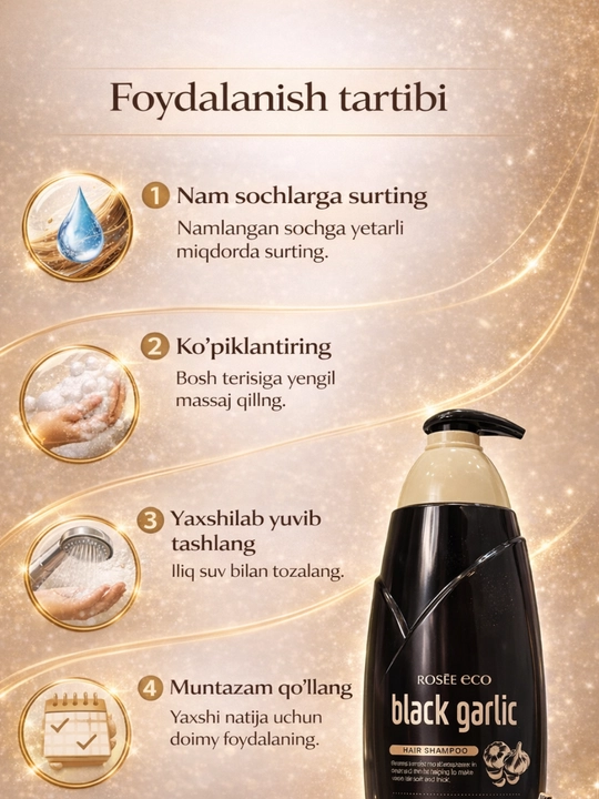 Eco Argan va Qora Sarimsoqli Shampun 760 ml, Soch uchun Oziqlantiruvchi va Mustahkamlovchi