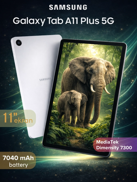 Планшет Samsung Galaxy Tab A11 Plus 5G,11" TFT LCD,7040мАч,Wi-Fi,SIM-карта, гарантия 1 год - 