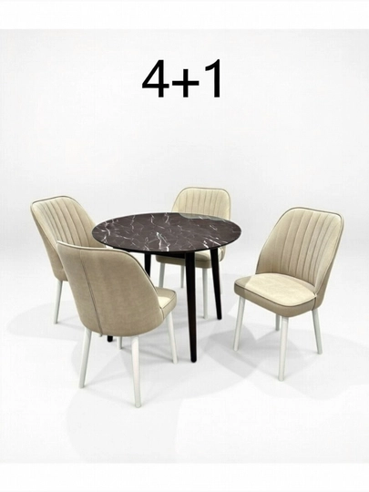 Zamonaviy dumaloq marmar stol + 4+1 stul - 