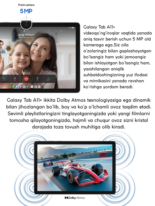 Планшет Samsung Galaxy Tab A11 Plus 5G,11" TFT LCD,7040мАч,Wi-Fi,SIM-карта, гарантия 1 год