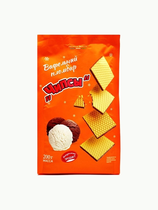 Mini vafli muzqaymoq "Chips" (to'q bargli oq krem) (200 g) x 2 dona - 