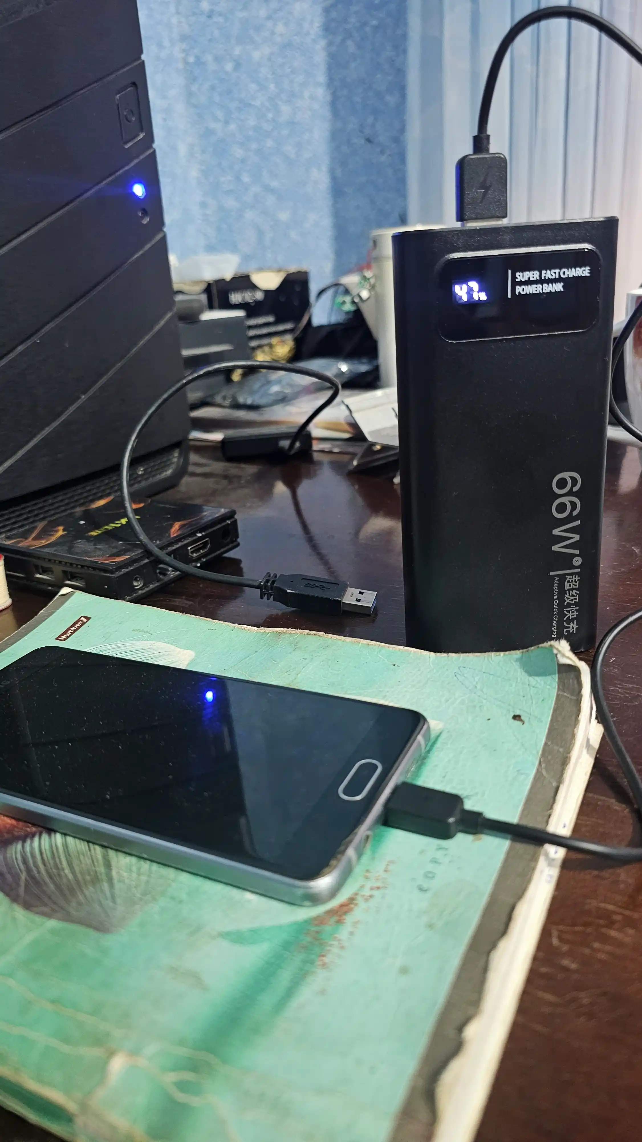 Tashqi Power Bank batareyasi, 66W, 20000 mA, tez zaryadlash, 22,5 Vt