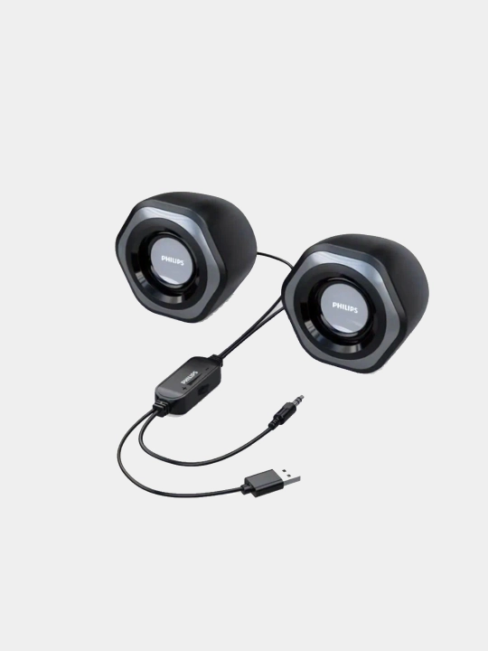 Колонки компьютерные PHILIPS SPA2308 USB 6W mini jack 3.5 черно-серые