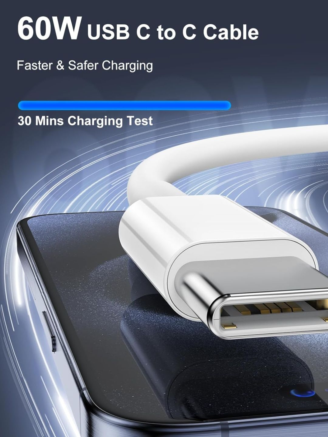 Tezkor quvvatlash kabeli, USB Type-C to Type-C Cable 60W, 1 m