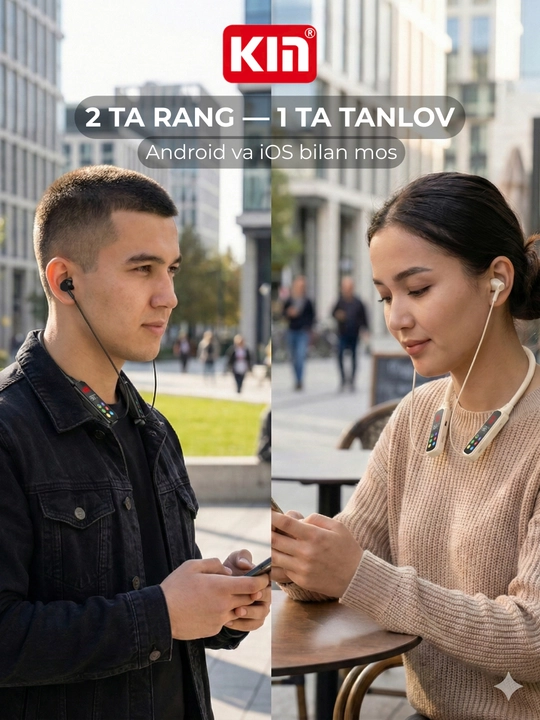 Simsiz quloqchin KIN KL100 Bluetooth 5.4 1100 mAh ENC mikrofon bo'yinbog' dizayn naushnik