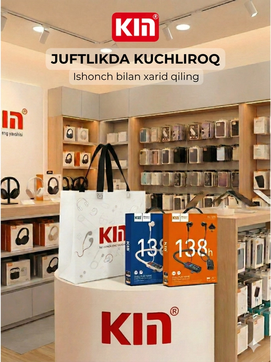 Simsiz quloqchin KIN KL100 Bluetooth 5.4 1100 mAh ENC mikrofon bo'yinbog' dizayn naushnik