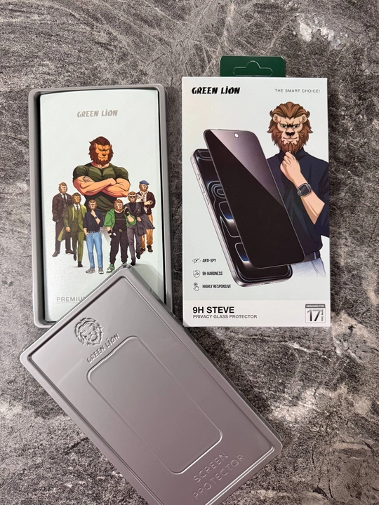 IPhone 17 Pro, 17 Pro Max va Air uchun Green Lion 9H Steve tonirovkali himoya oynasi