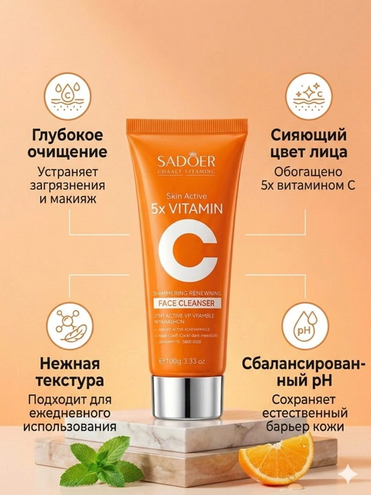 SADOER Vitamin C yuz parvarishi uchun sovg‘abop kosmetika to‘plami, 6 ta mahsulot