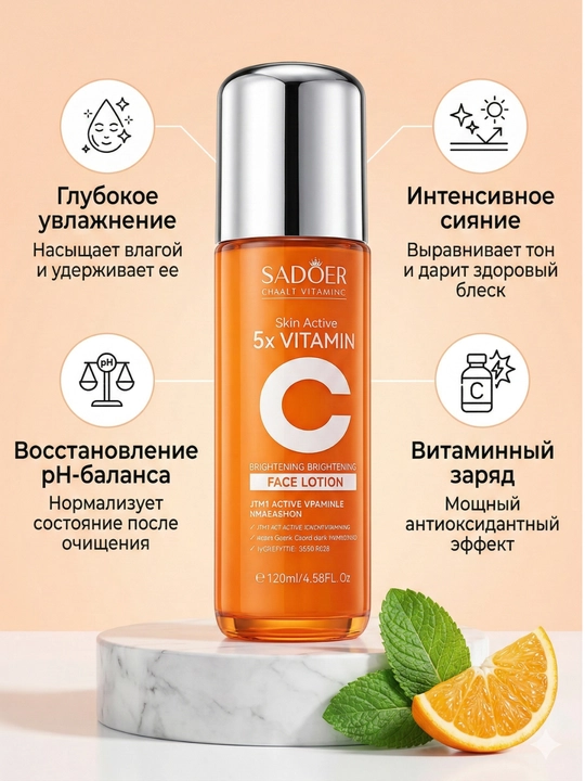 SADOER Vitamin C yuz parvarishi uchun sovg‘abop kosmetika to‘plami, 6 ta mahsulot