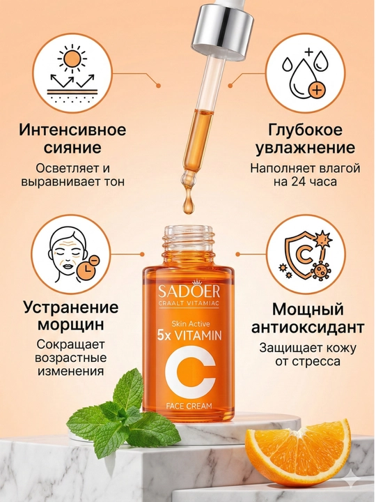 SADOER Vitamin C yuz parvarishi uchun sovg‘abop kosmetika to‘plami, 6 ta mahsulot