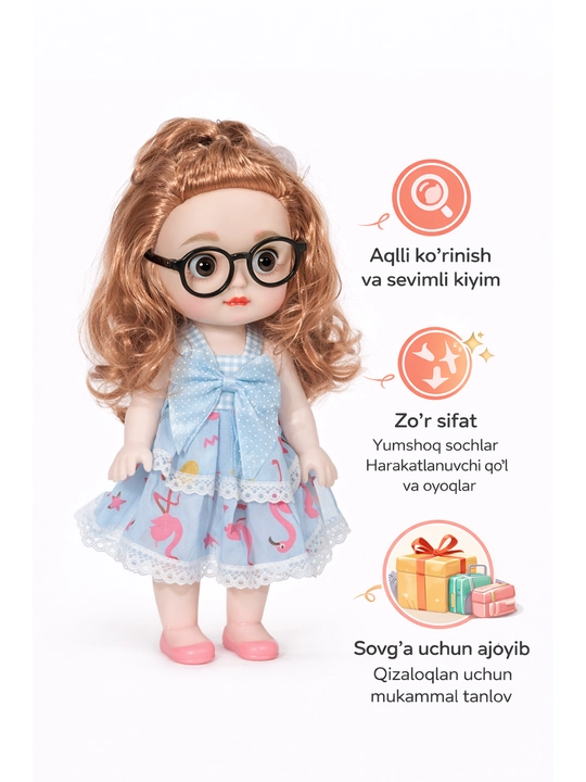 Chiroyli qizcha qo‘g‘irchoq, yumshoq sochli bolalar o‘yinchog‘i 3+ - 