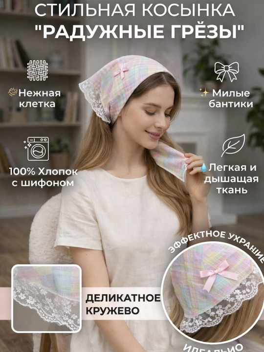 Бандана-косынка с ободком хлопковый аксессуар для весны и лета - 