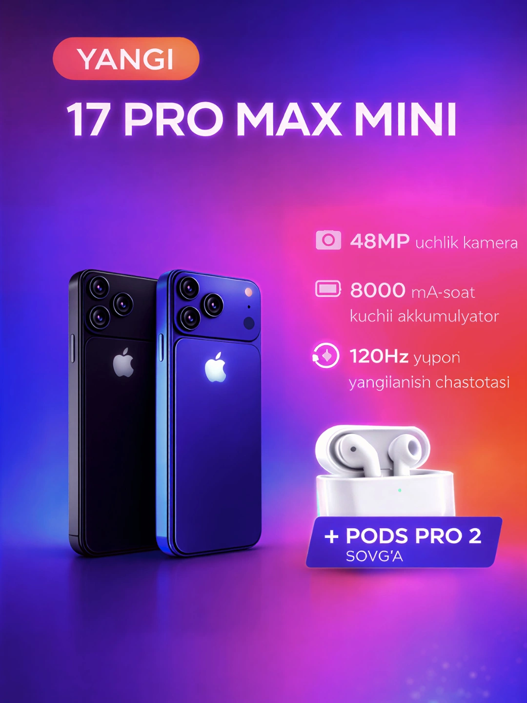 17 Pro Max Mini smartfon, kuchli batareya, Android 12 2/16 GB BONUS ...