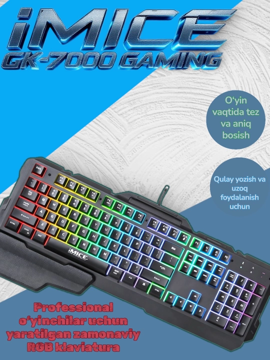 iMICE GK-7000 RGB o‘yin klaviaturasi - chiroqli zamonaviy klaviatura - 